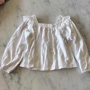 Mini Boden White Ruffle Long Sleeve Top